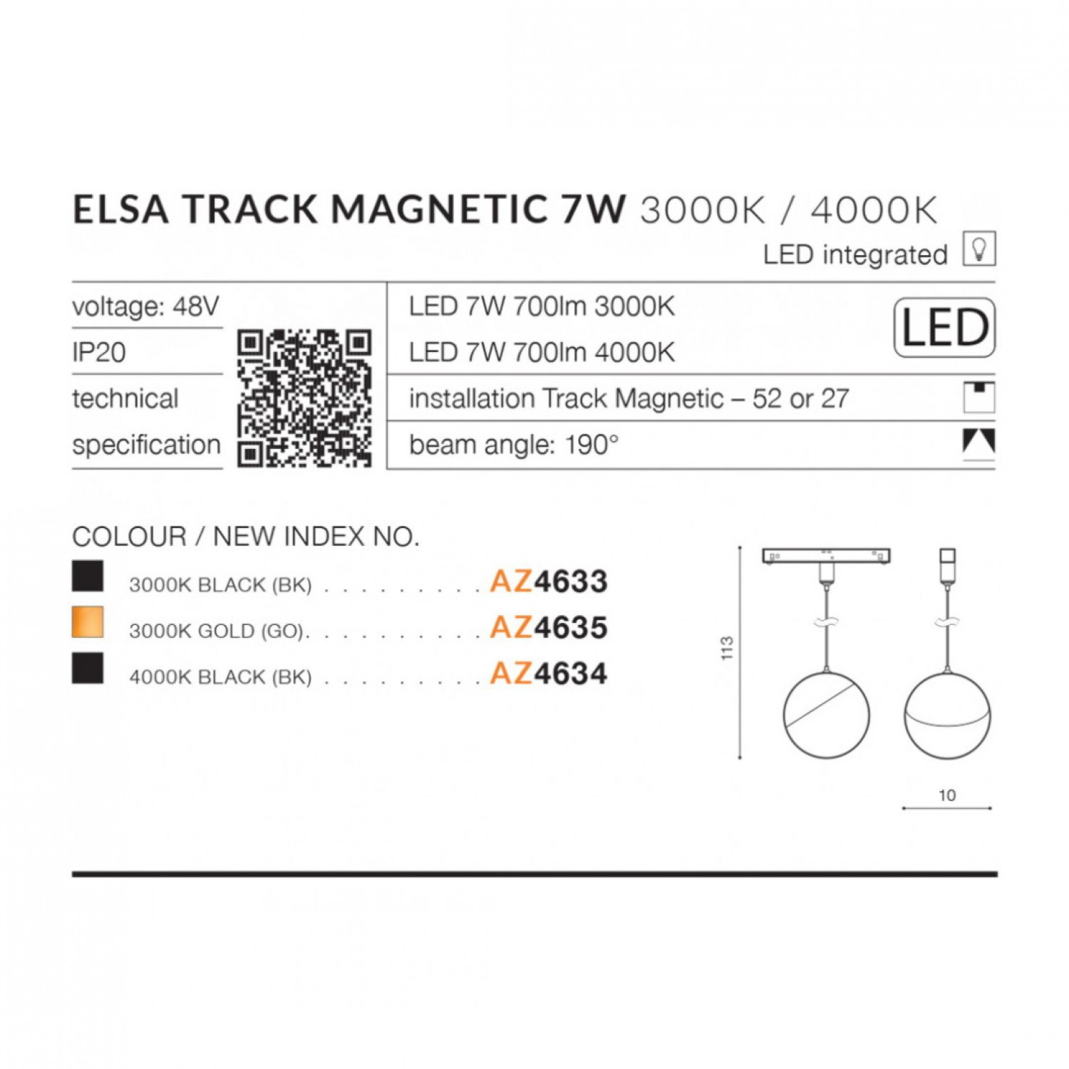 Трековий світильник AZzardo ELSA TRACK MAGNETIC 7W 3000K BK AZ4633