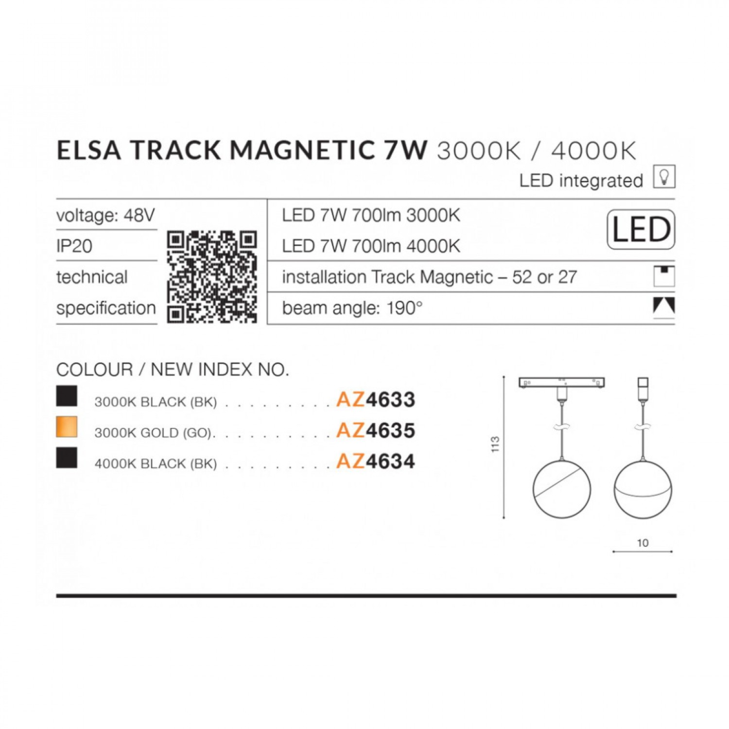 Трековый светильник AZzardo ELSA TRACK MAGNETIC 7W 4000K BK AZ4634