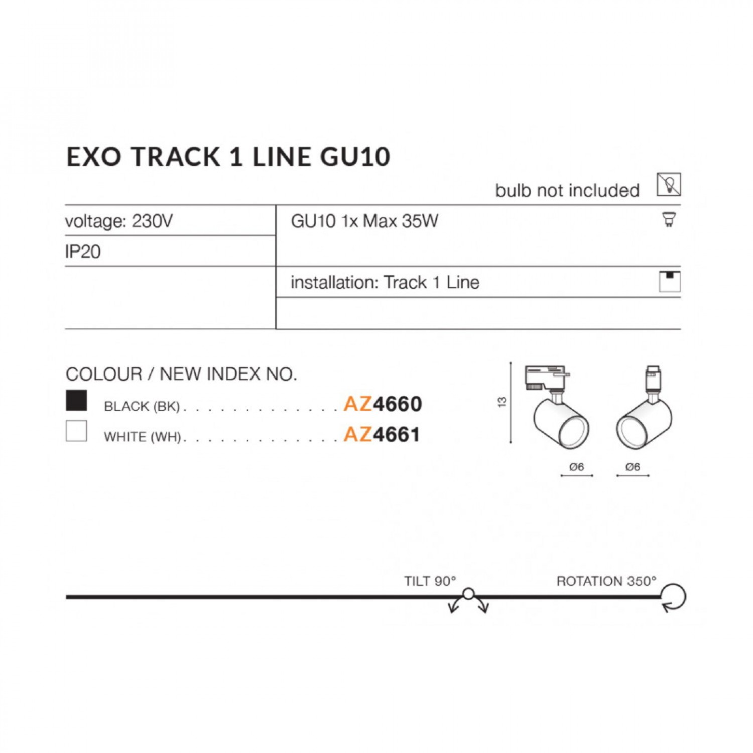 Трековий світильник AZzardo EXO TRACK 1LINE GU10 BK AZ4660