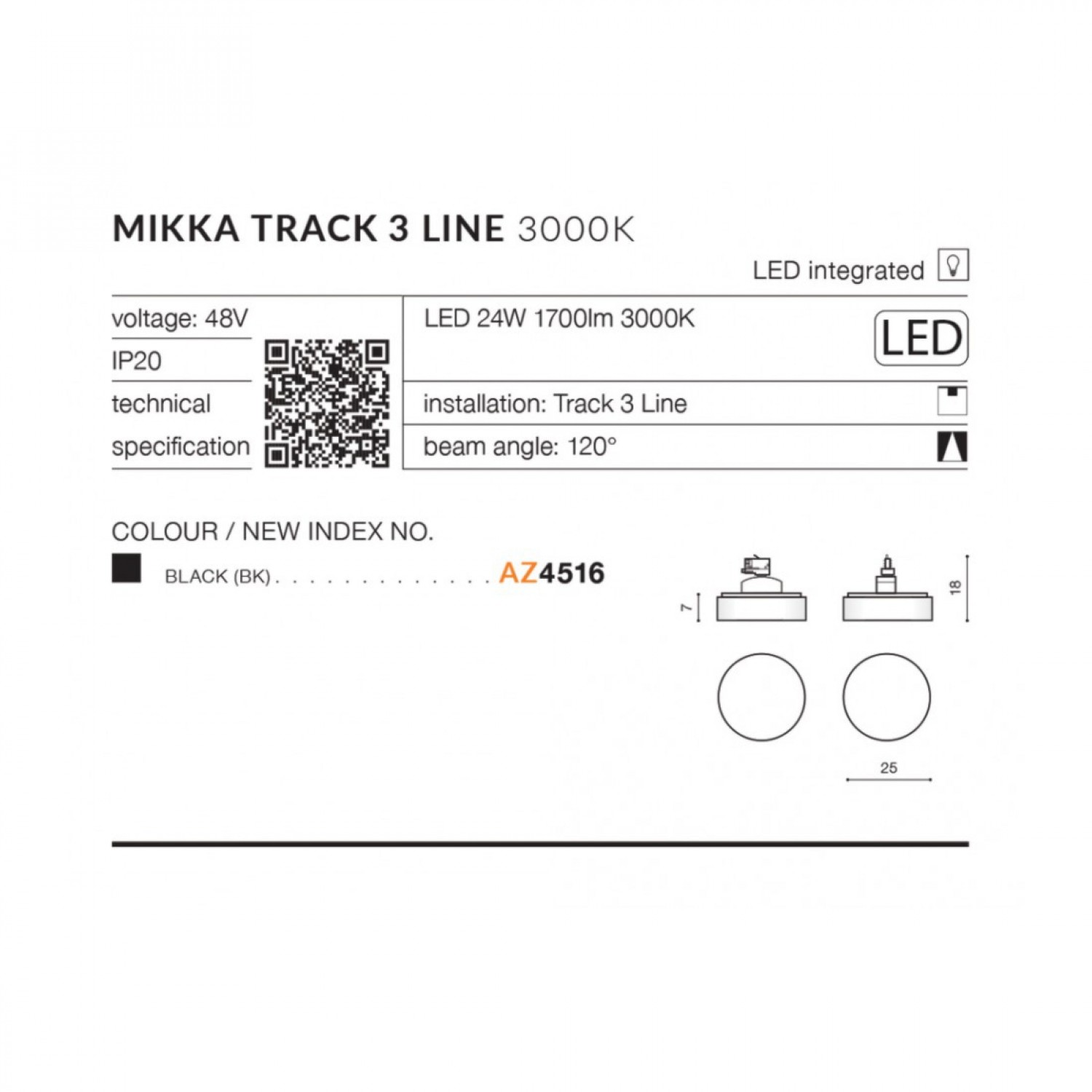 Трековый светильник AZzardo MIKKA TRACK 3LINE 24W 3000K BK AZ4516