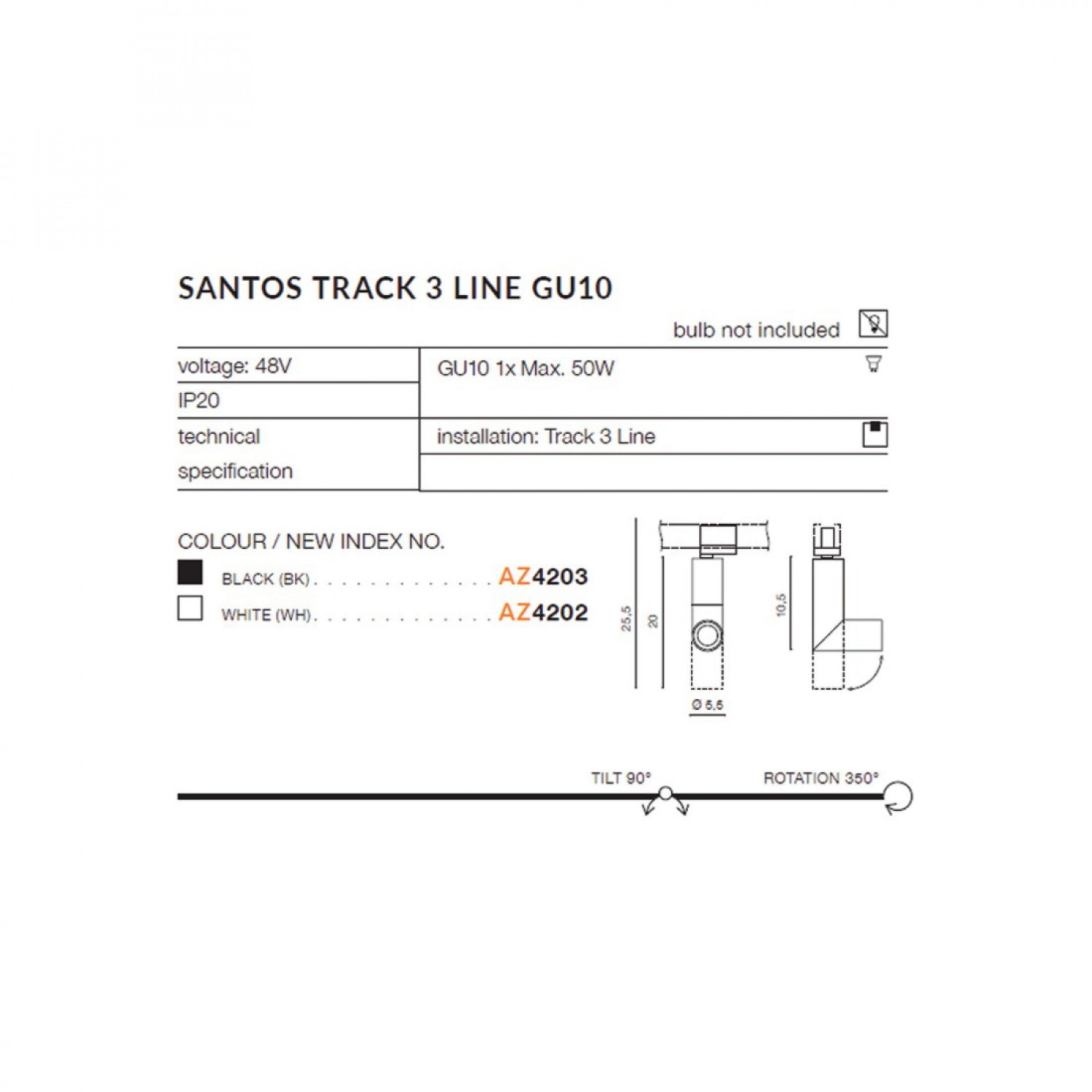 Трековый светильник AZzardo SANTOS TRACK 3LINE GU10 BK AZ4203