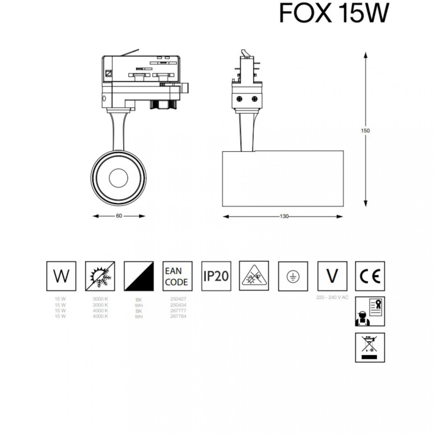 Трековый светильник Ideal Lux Fox 15w cri80 41° 4000k 267777
