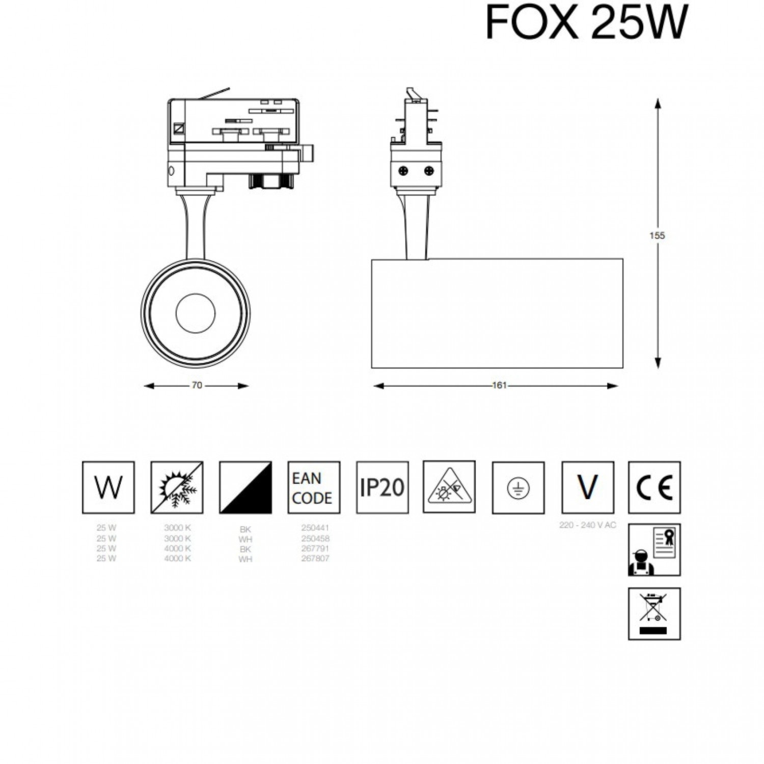 Трековий світильник Ideal Lux Fox 25w cri80 35° 4000k 267791