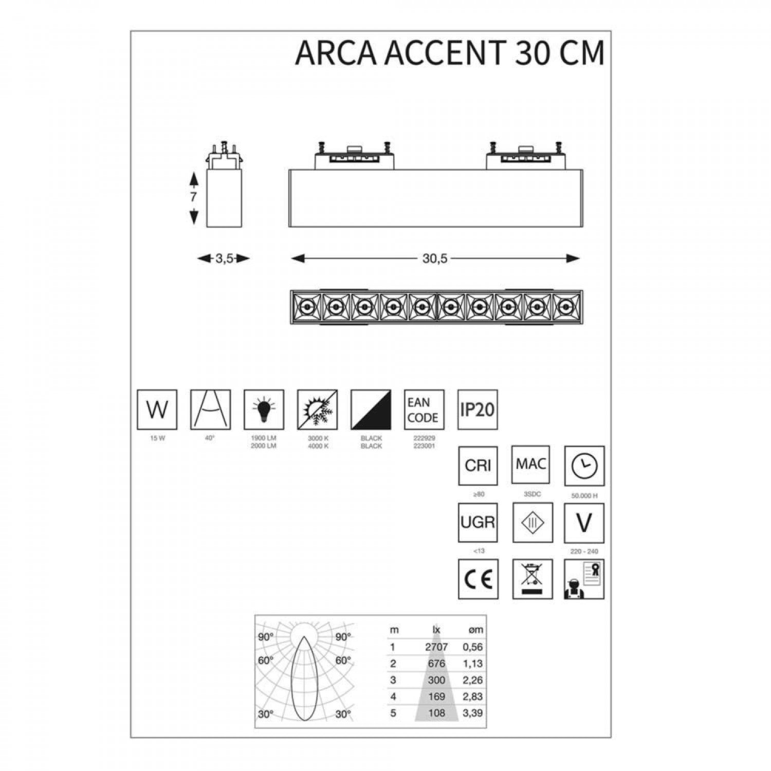 Трековый светильник Ideal Lux ARCA ACCENT 30 CM 3000K 222929