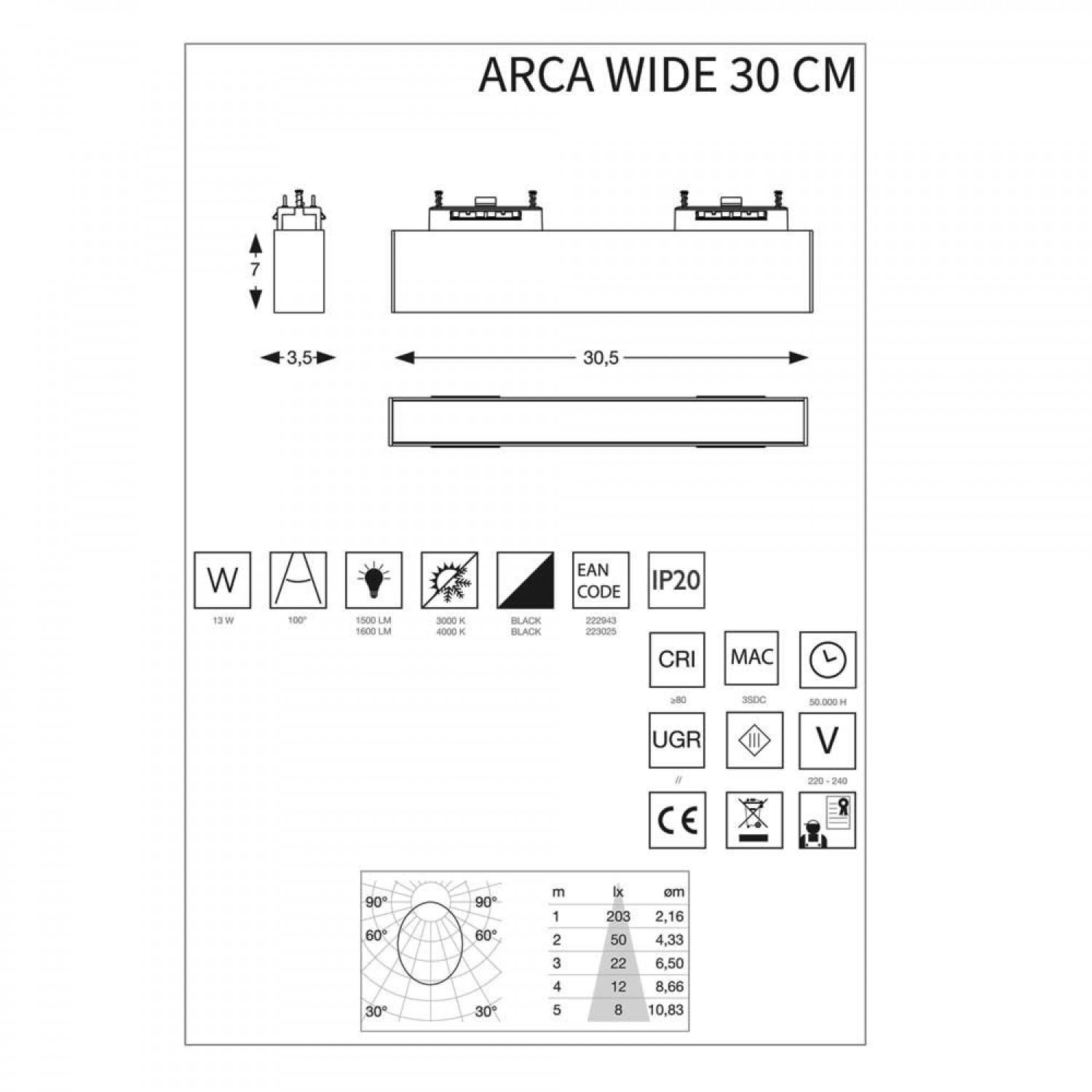 Трековий світильник Ideal Lux ARCA WIDE 30 CM 4000K 223025