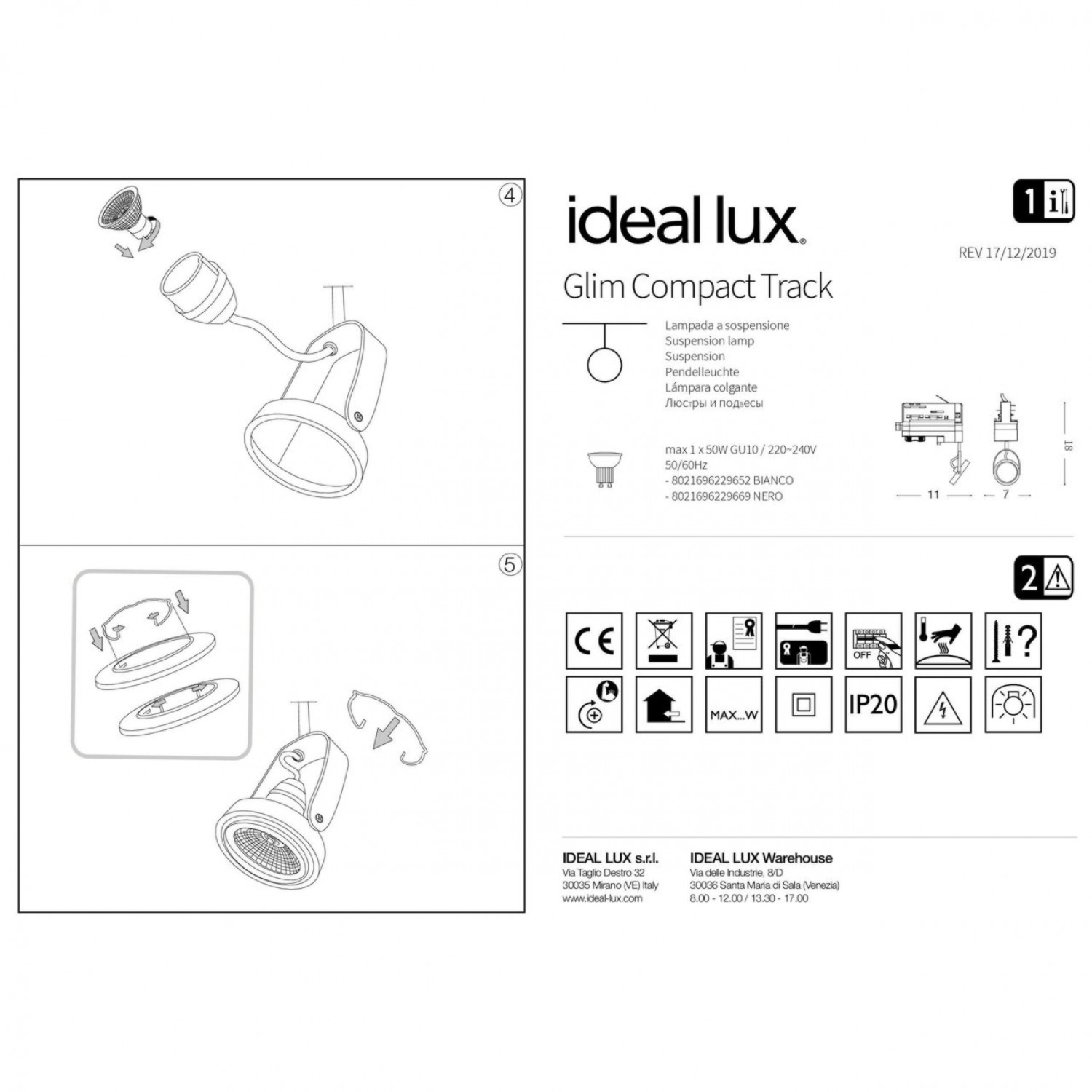 Трековий світильник Ideal Lux GLIM COMPACT TRACK BIANCO 229652