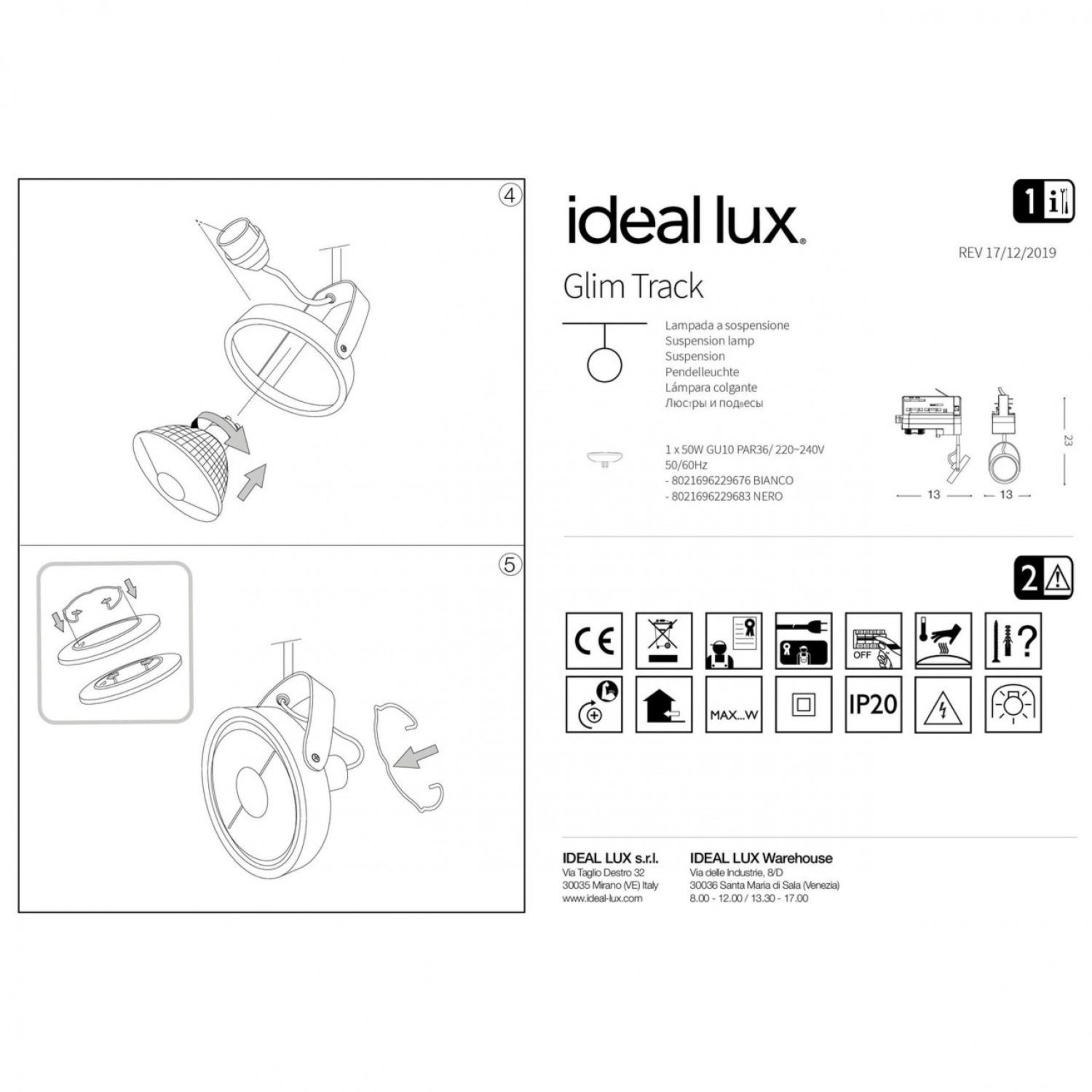 Трековый светильник Ideal Lux GLIM TRACK BIANCO 229676