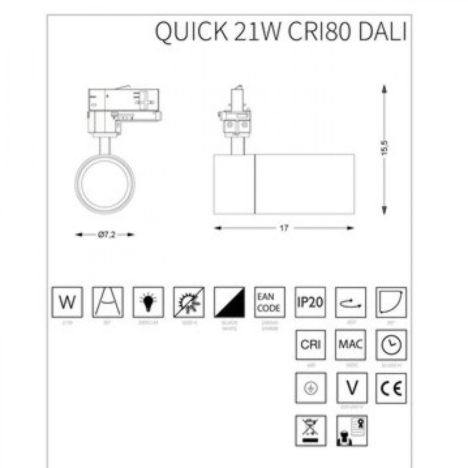 Трековий світильник Ideal Lux QUICK 21W CRI80 30° 3000K BK 1-10V 247878