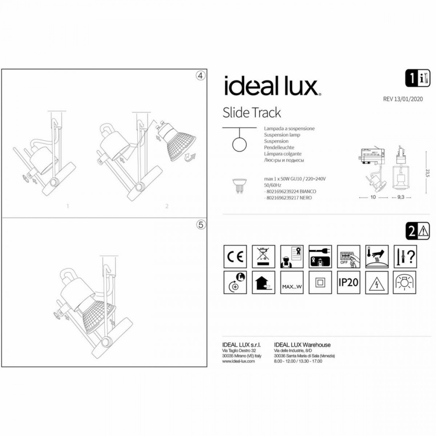 Трековый светильник Ideal Lux SLIDE TRACK NERO 239217