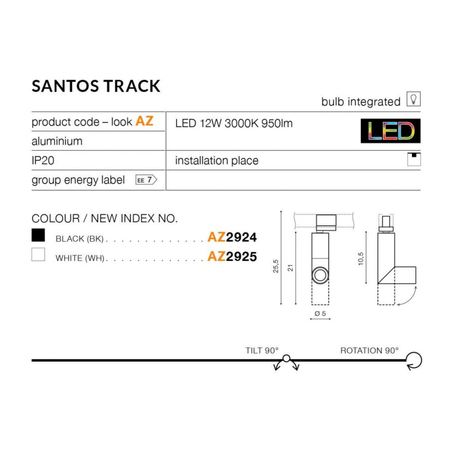 Трековый светильник AZzardo SANTOS TRACK WHITE AZ2925