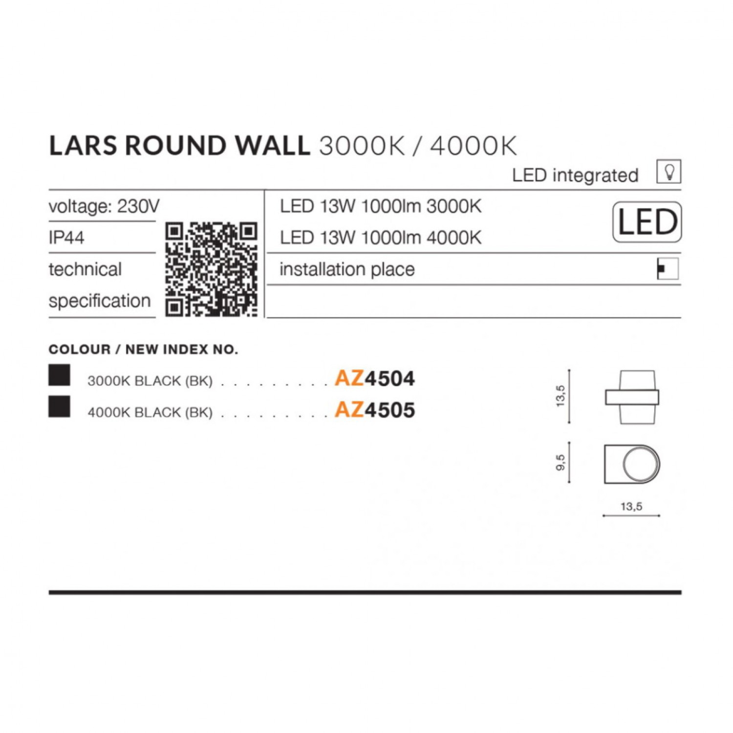 Вуличний світильник AZzardo LARS ROUND WALL 3000K DGR AZ4504