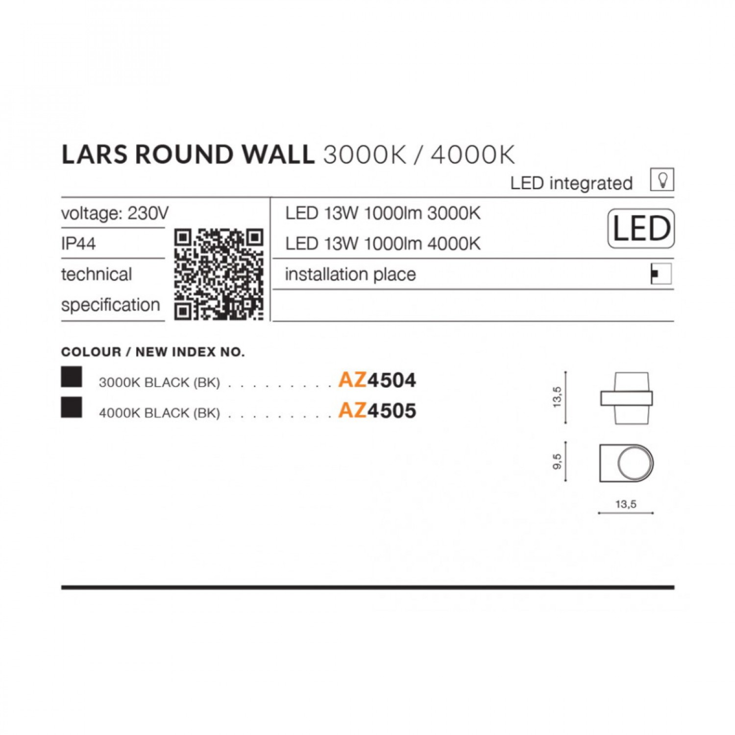 Уличный светильник AZzardo LARS ROUND WALL 4000K DGR AZ4505