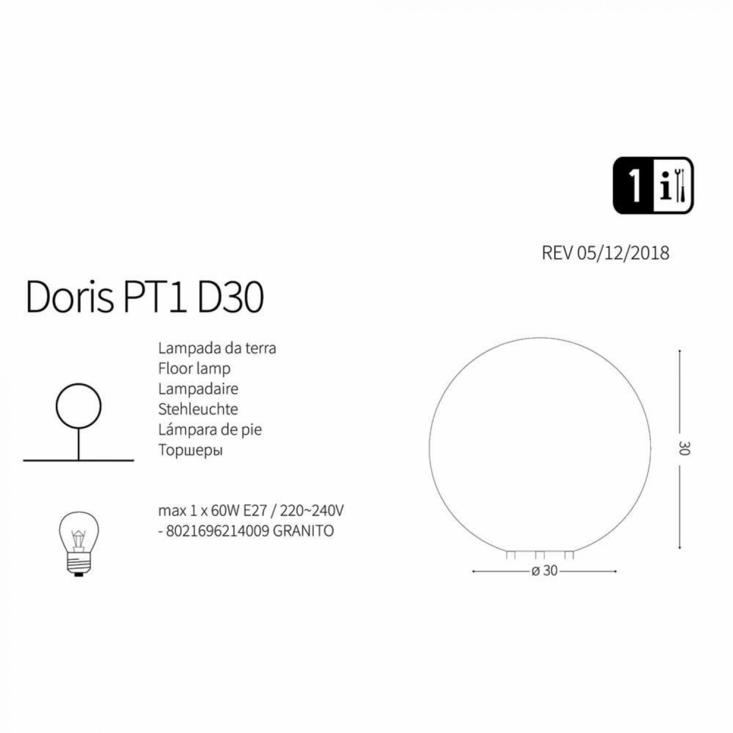 Уличный светильник Ideal Lux DORIS PT1 D30 214009