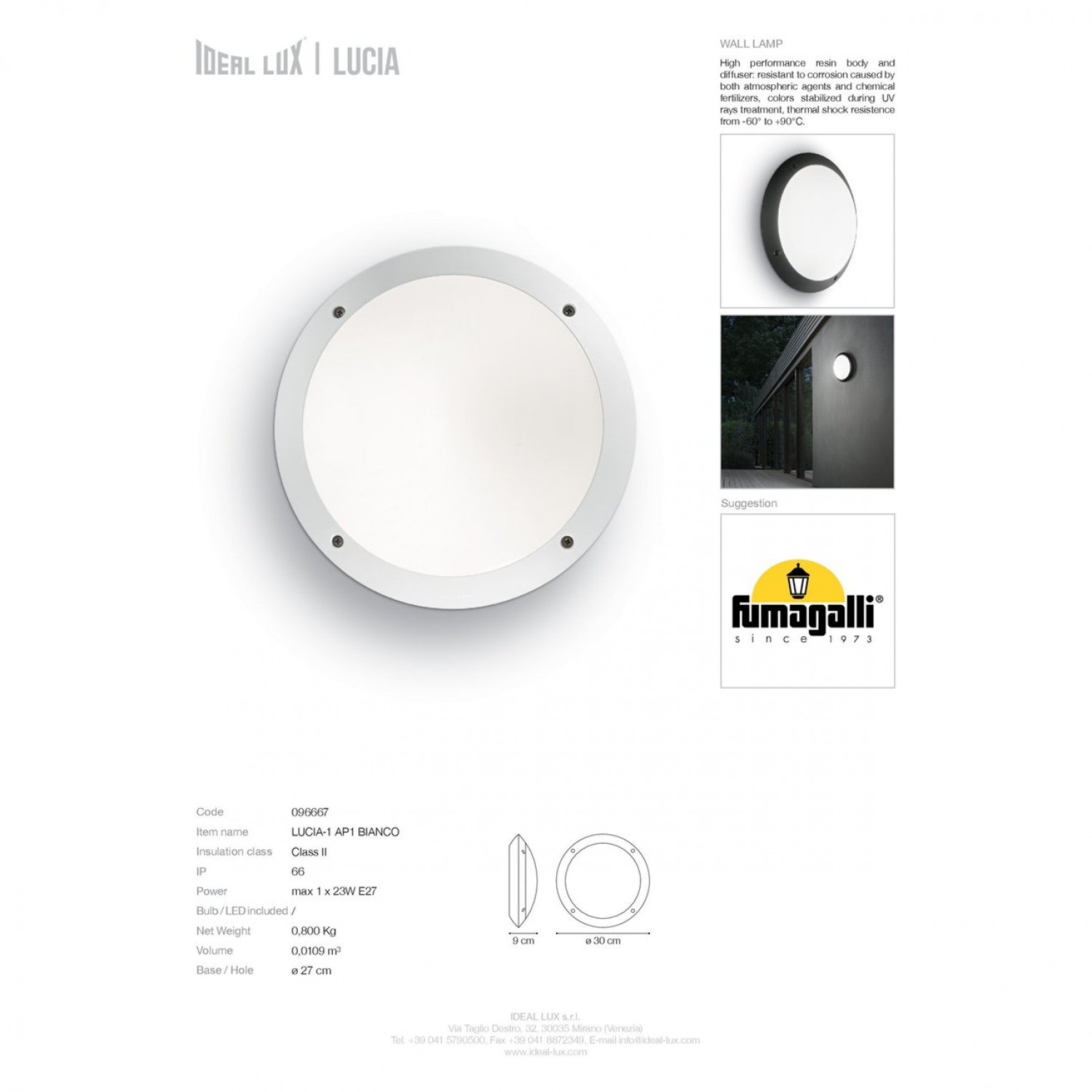 Вуличний світильник Ideal Lux LUCIA-1 AP1 BIANCO 096667