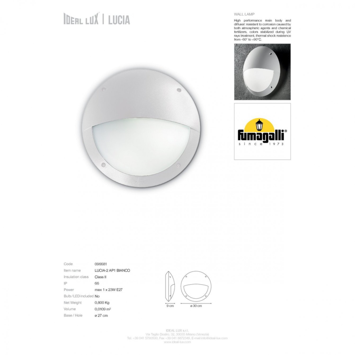 Вуличний світильник Ideal Lux LUCIA-2 AP1 BIANCO 096681