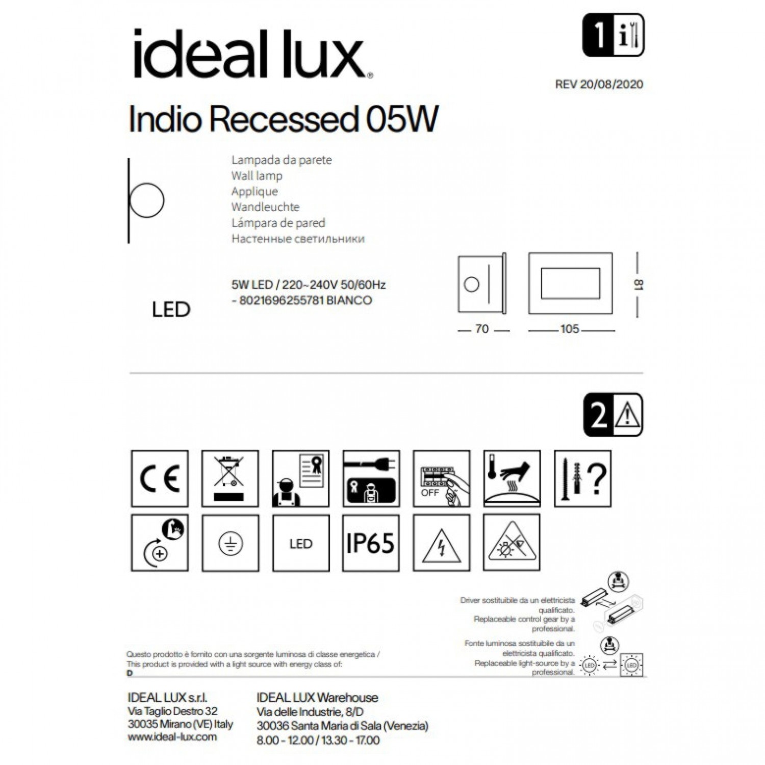 Уличный светильник Ideal Lux Indio fi 5w 255781