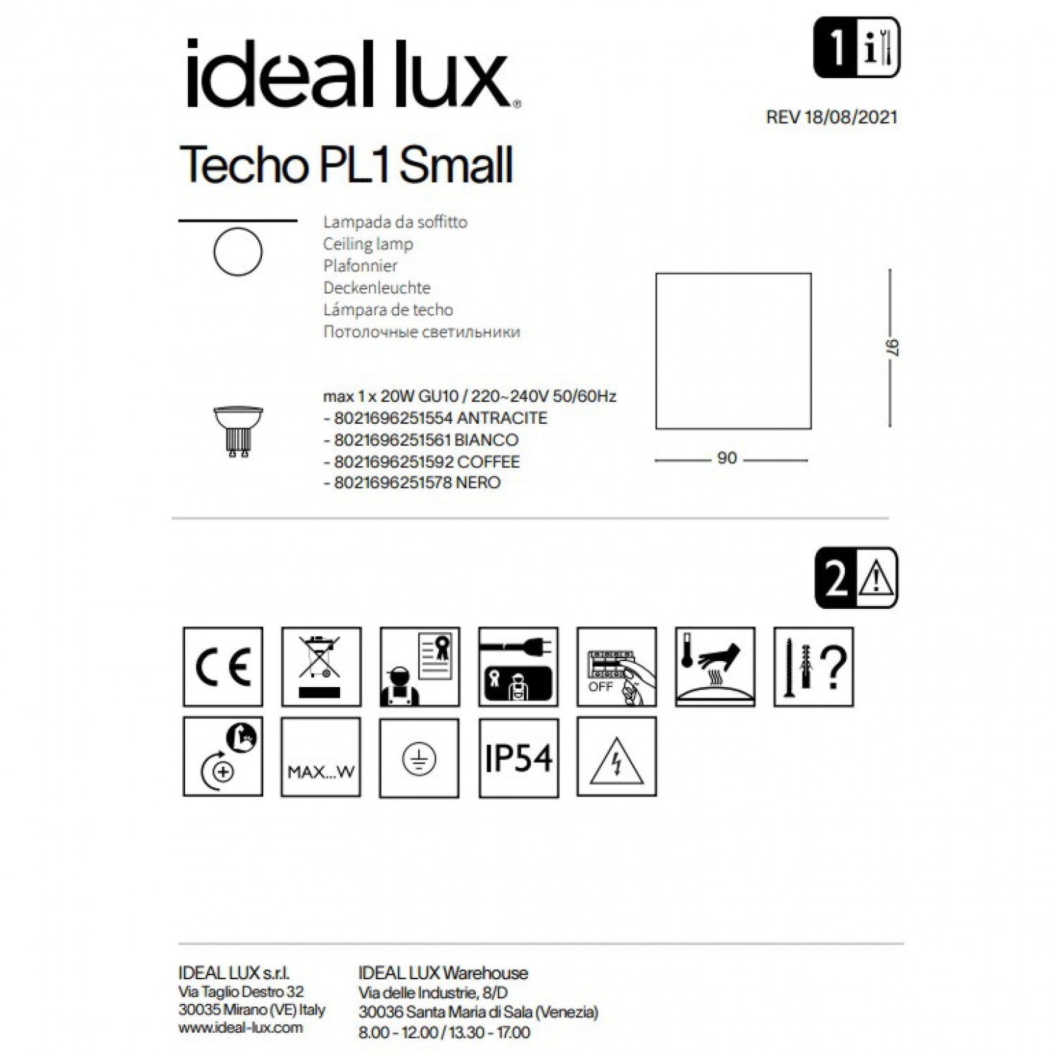 Вуличний світильник Ideal Lux Techo pl1 small 251554