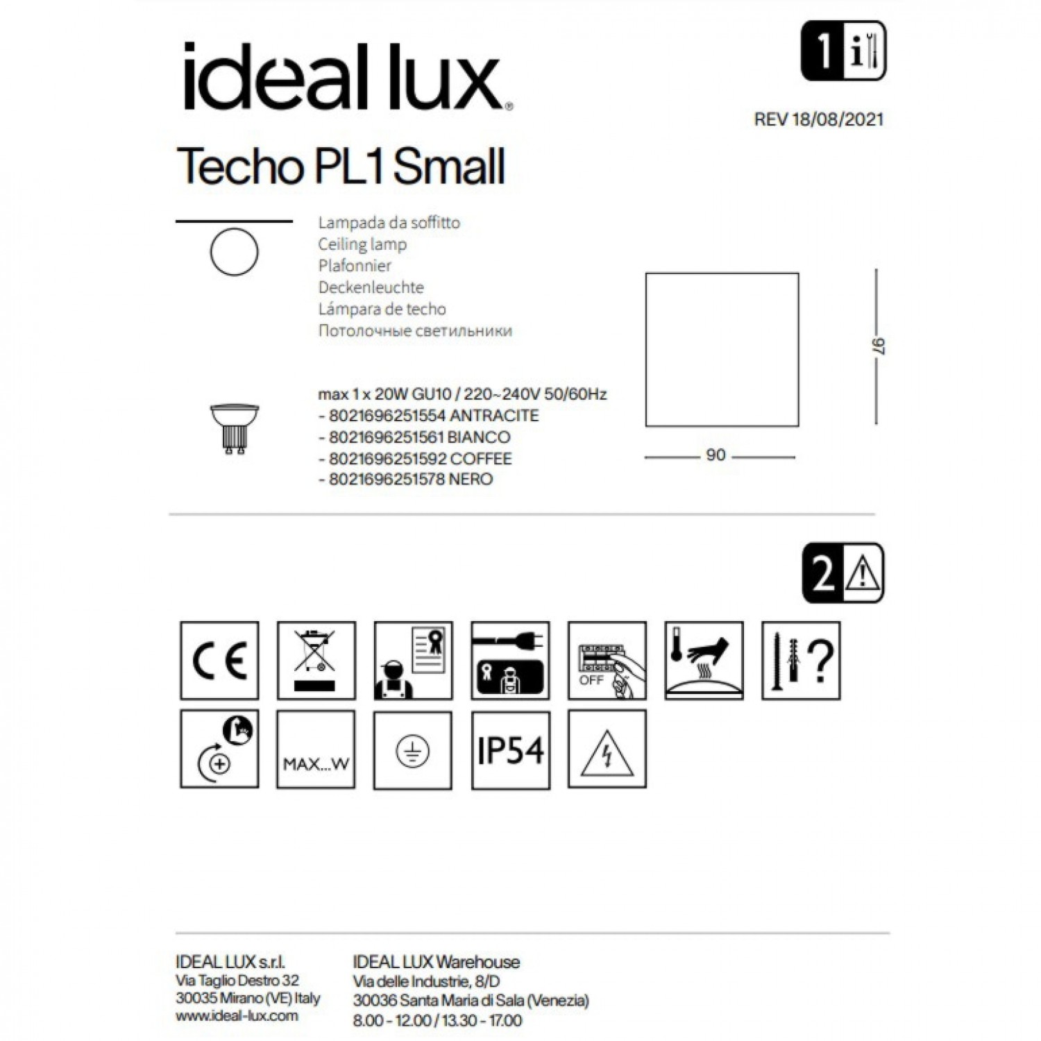 Вуличний світильник Ideal Lux Techo pl1 small 251561