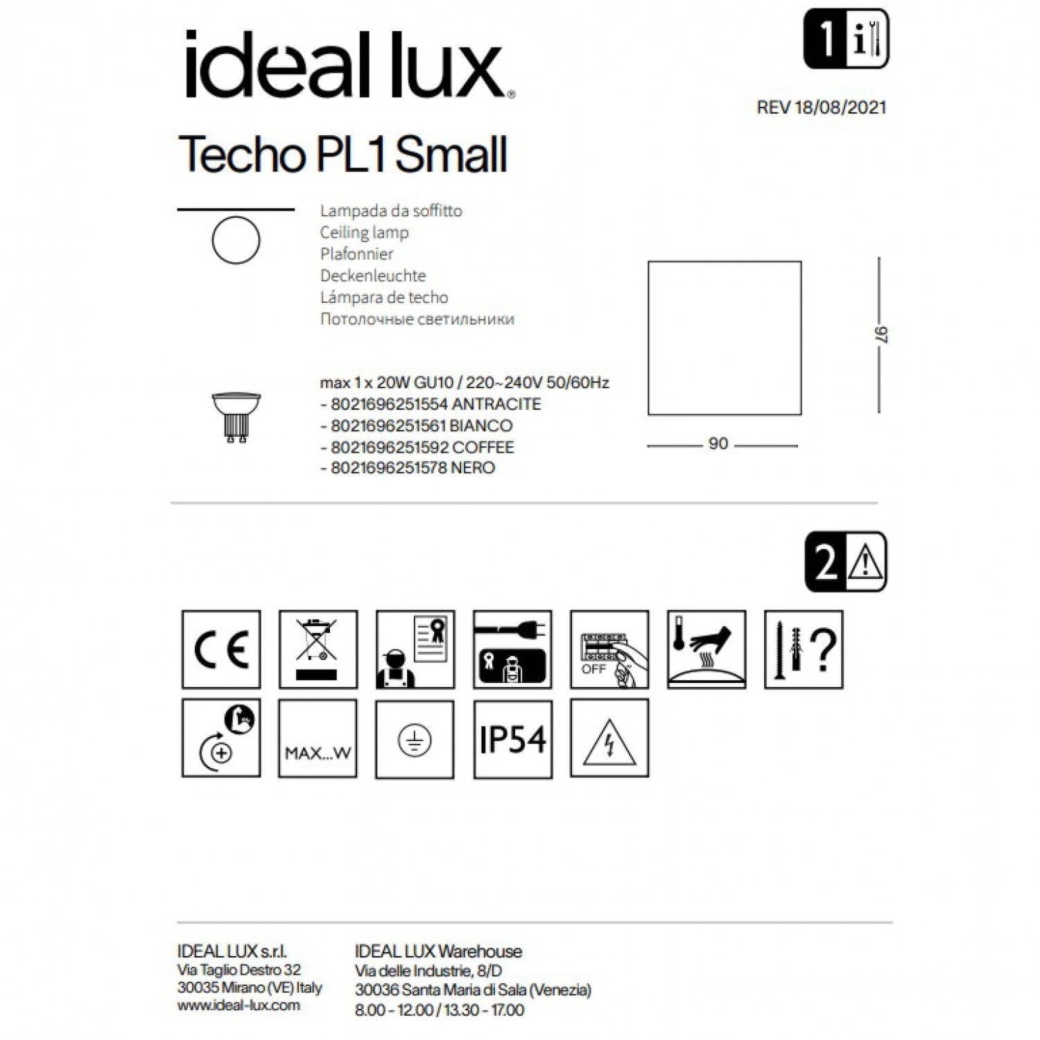Уличный светильник Ideal Lux Techo pl1 small 251592