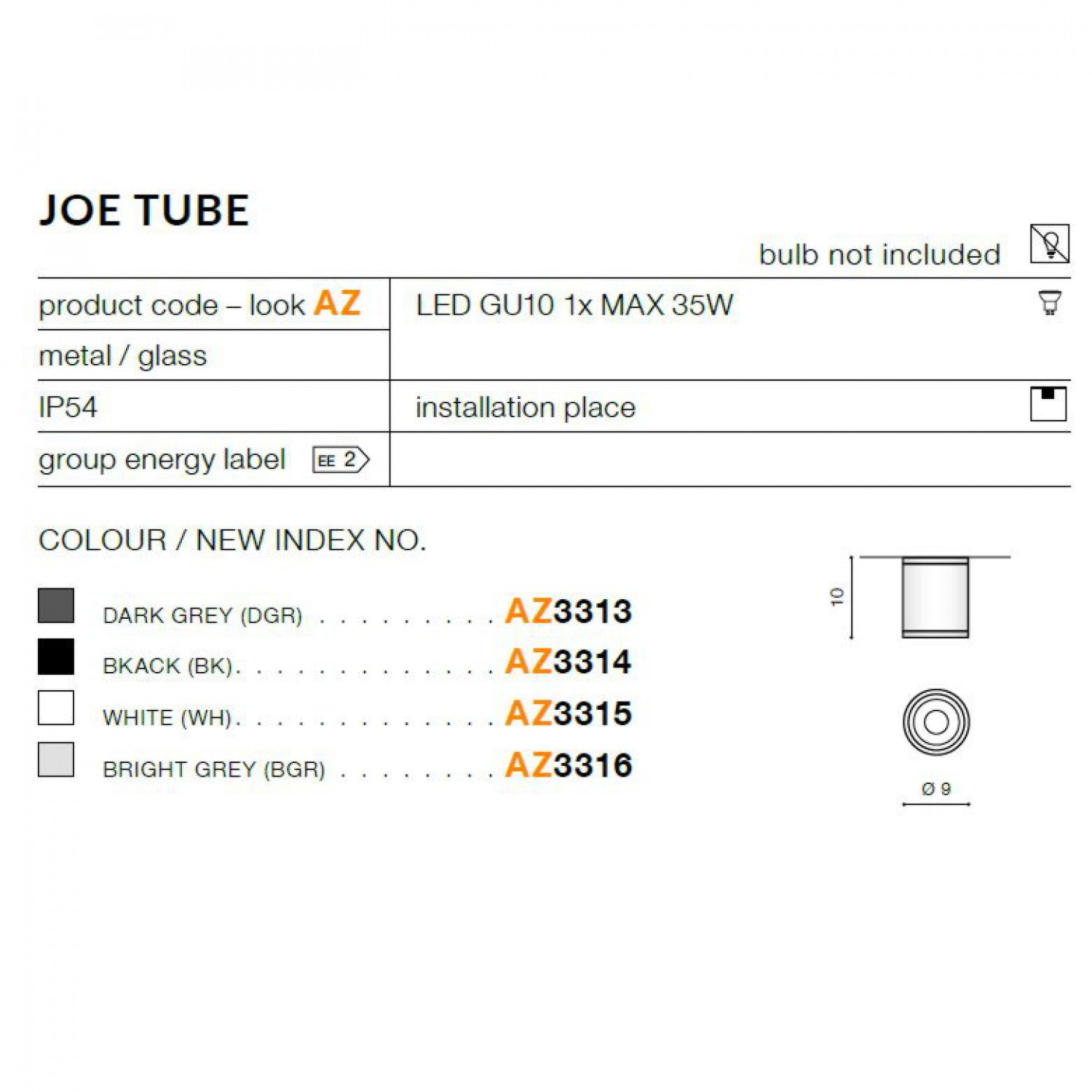 Точечный светильник AZzardo JOE TUBE WHITE AZ3315