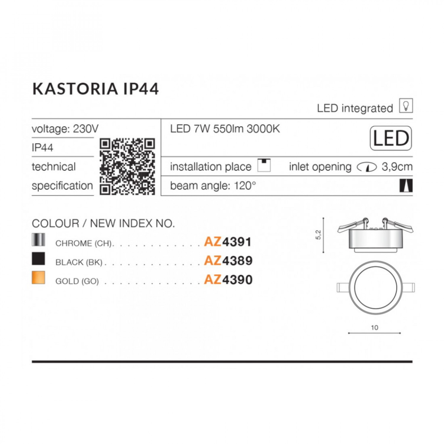 Точечный светильник AZzardo KASTORIA 3000K BK AZ4389