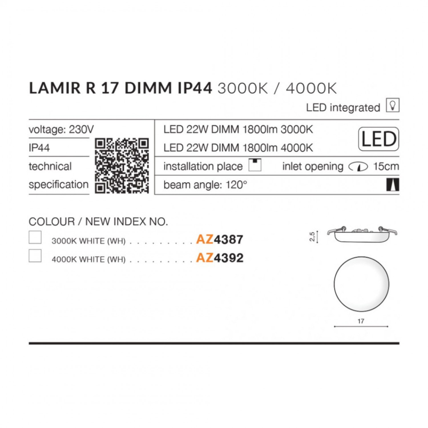 Точковий світильник AZzardo LAMIR R 17 3000K DIMM AZ4387