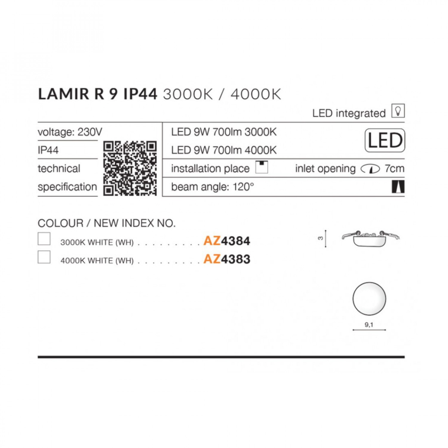 Точечный светильник AZzardo LAMIR R 9 3000K AZ4384