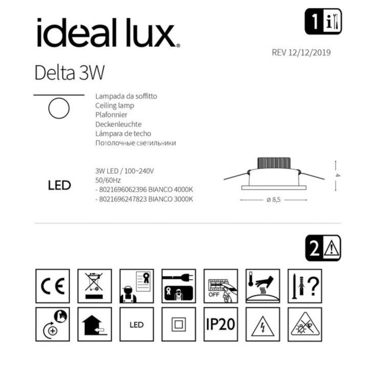 Точечный светильник Ideal Lux DELTA 3W 3000K 247823