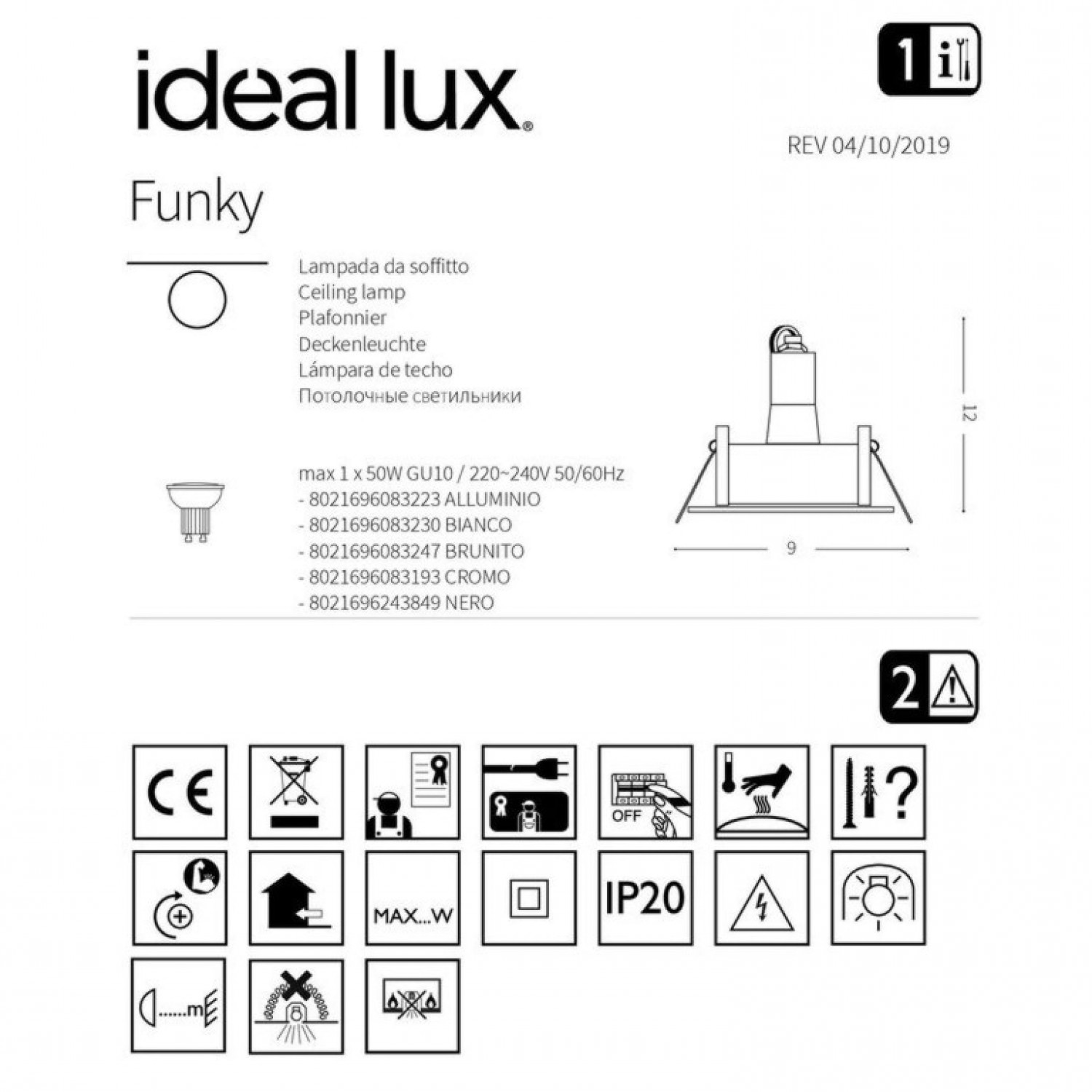 Точковий світильник Ideal Lux FUNKY NERO 243849