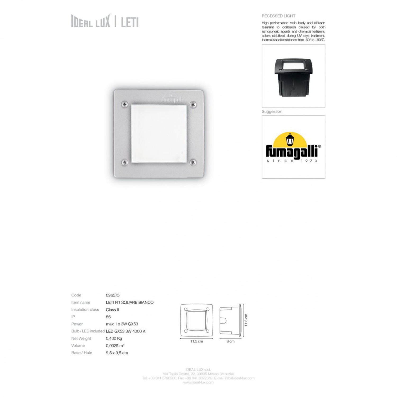 Точечный светильник Ideal Lux LETI PT1 SQUARE NERO 096582