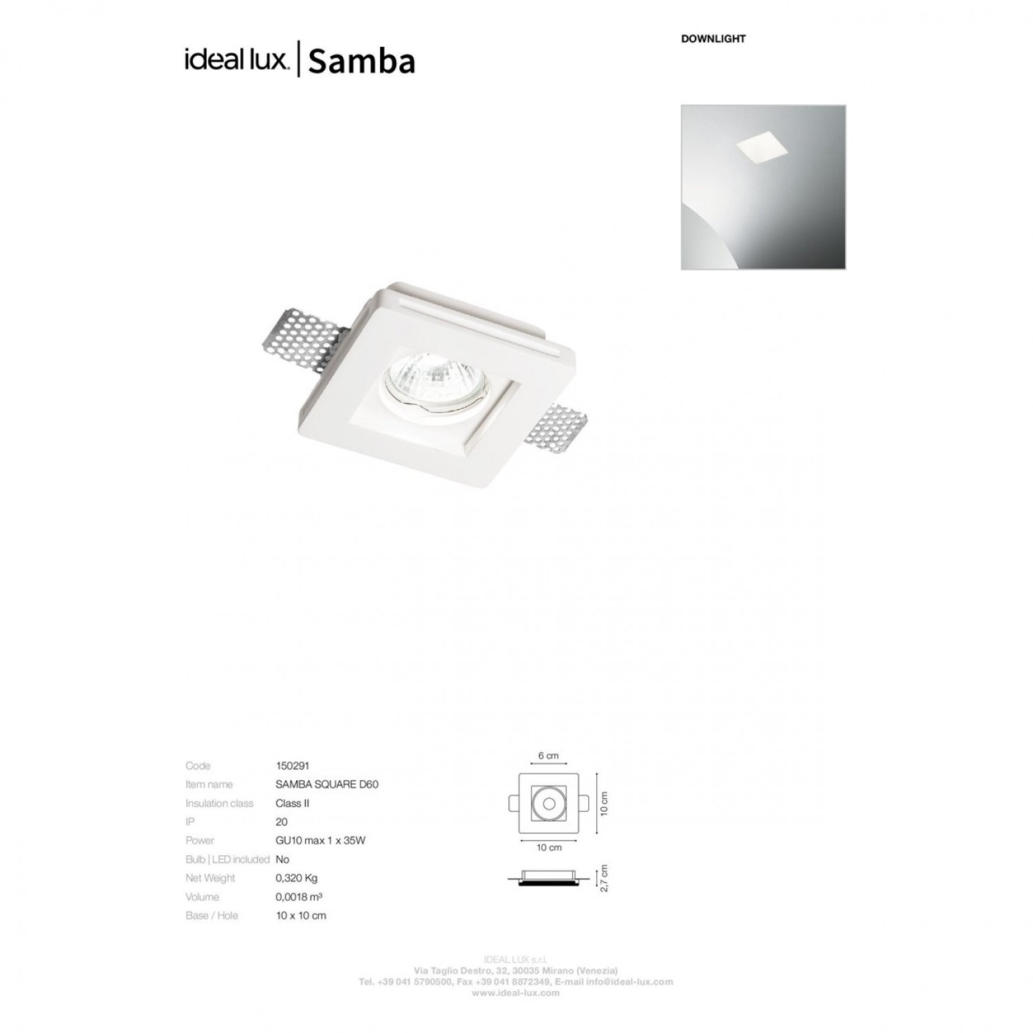 Точковий світильник Ideal Lux SAMBA SQUARE D60 150291
