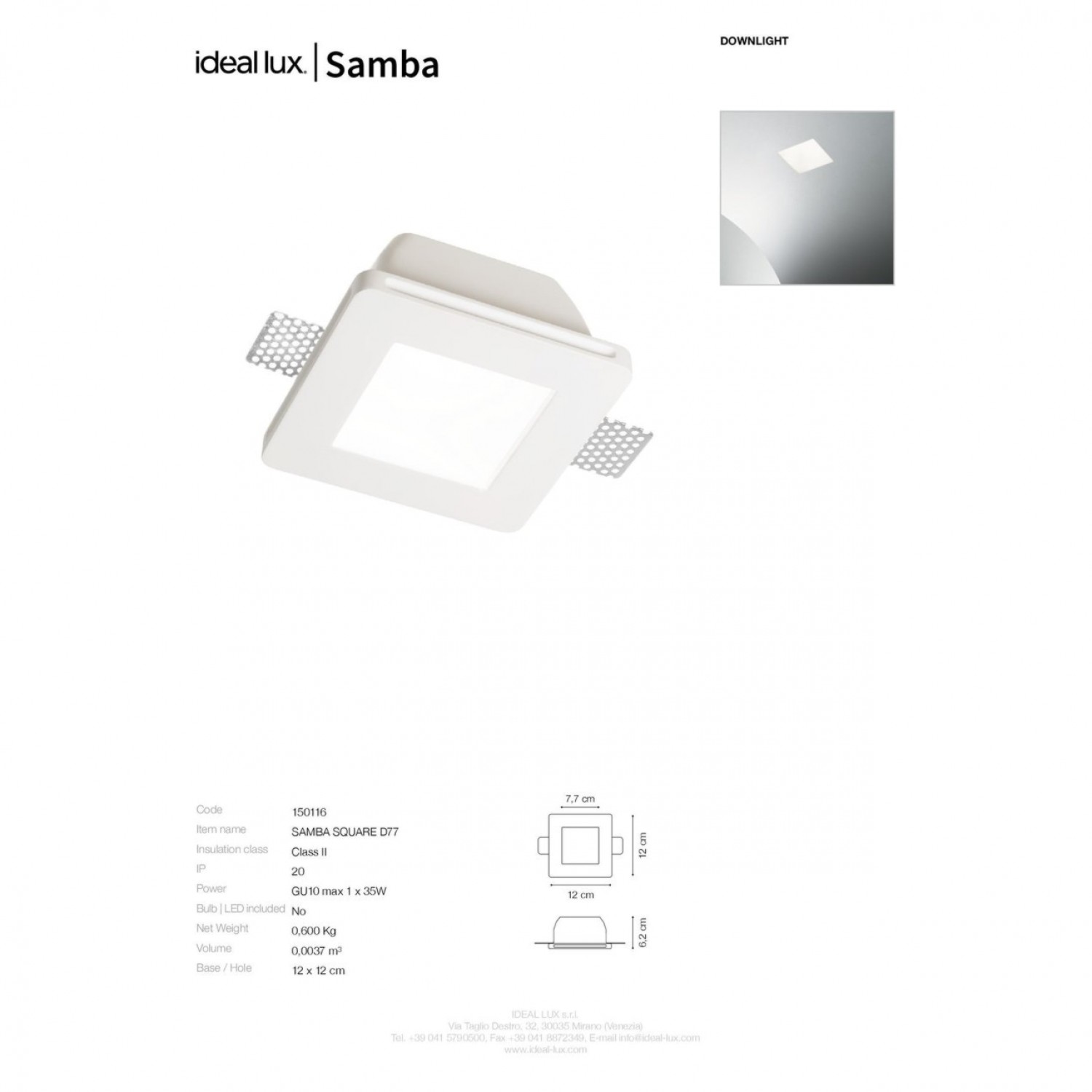 Точковий світильник Ideal Lux SAMBA SQUARE D77 150116
