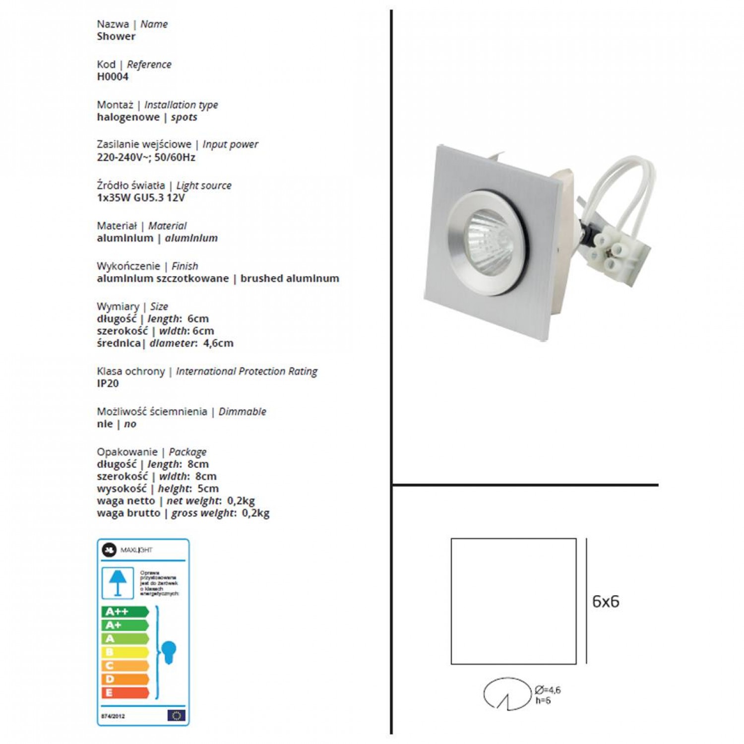 Врезной точечный светильник MaxLight SHOWER H0004