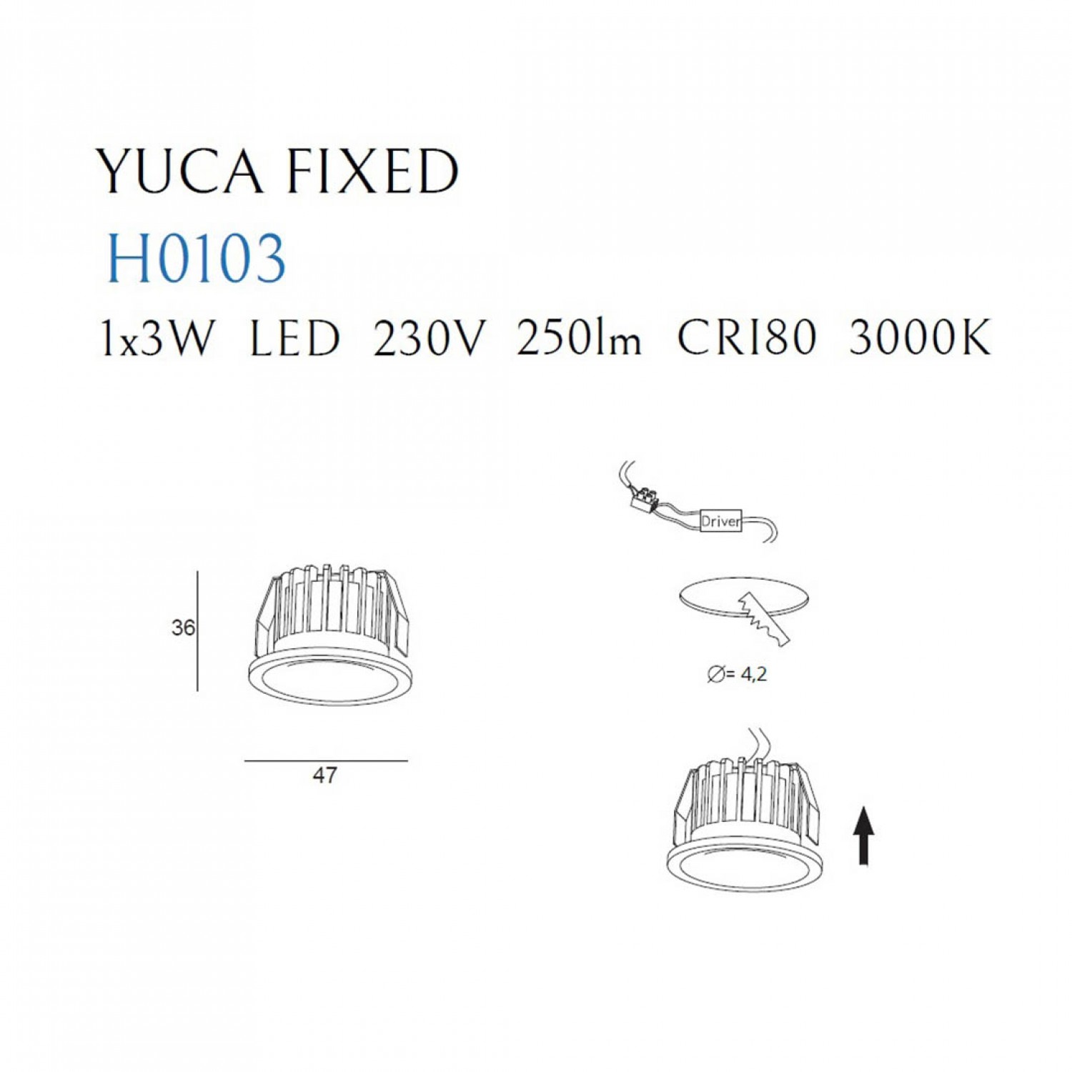 Врезной точечный светильник MaxLight YUCA FIXED H0103