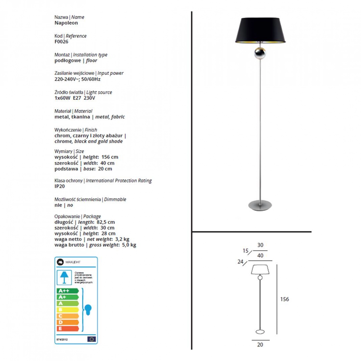 Торшер MaxLight NAPOLEON F0026